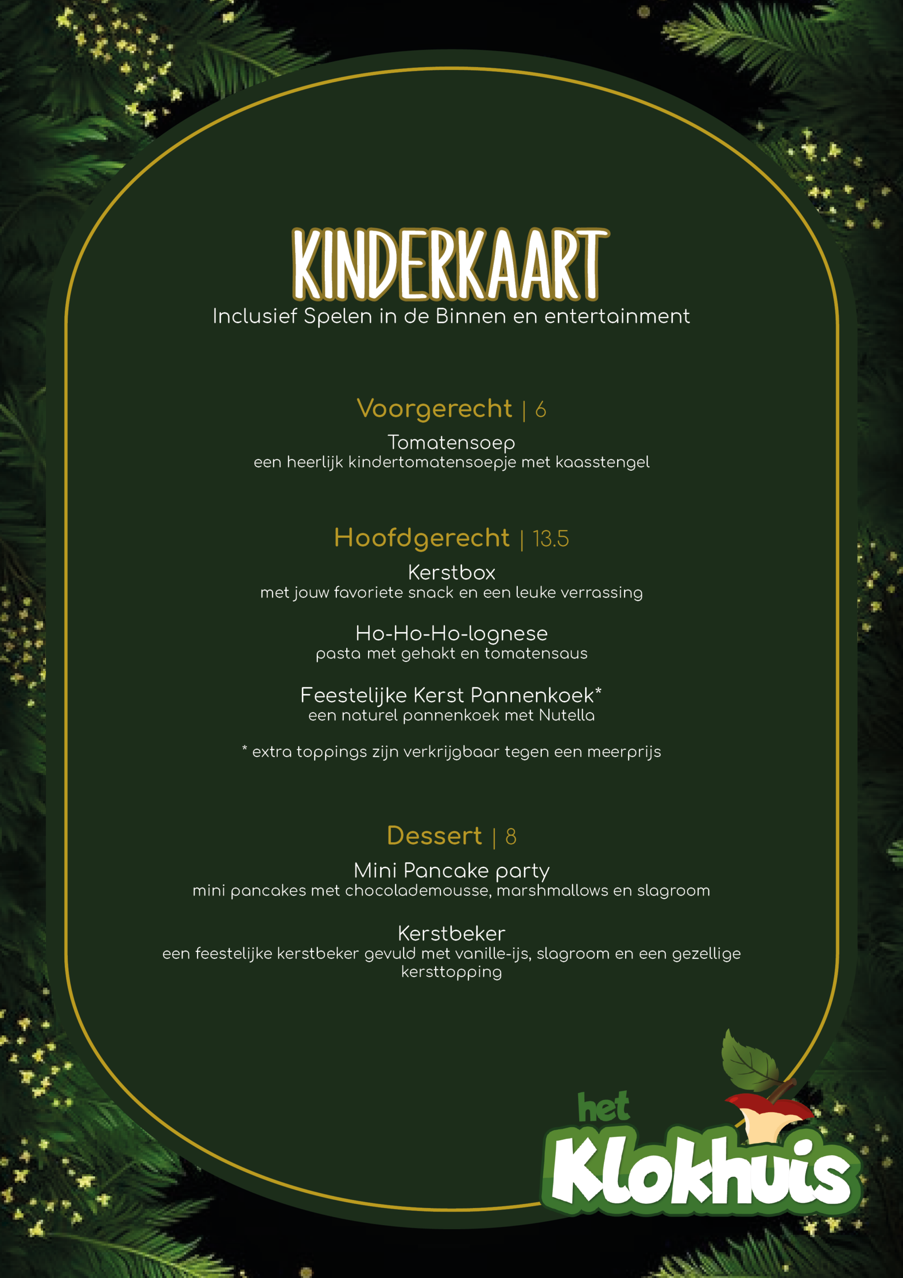 Kerstmenu diner Kinderkaart Klokhuis 2026