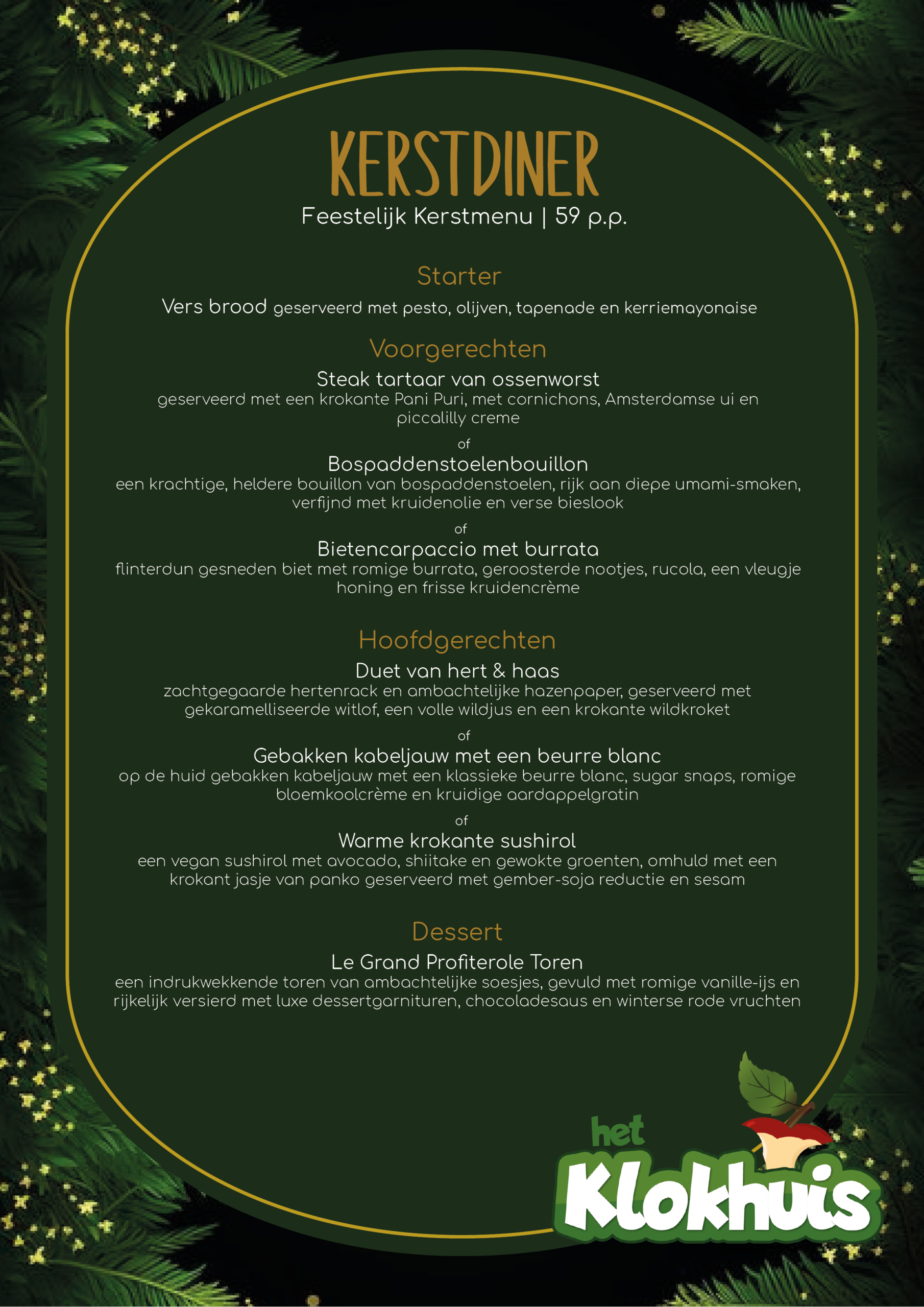 Kerstmenu diner Klokhuis 2026